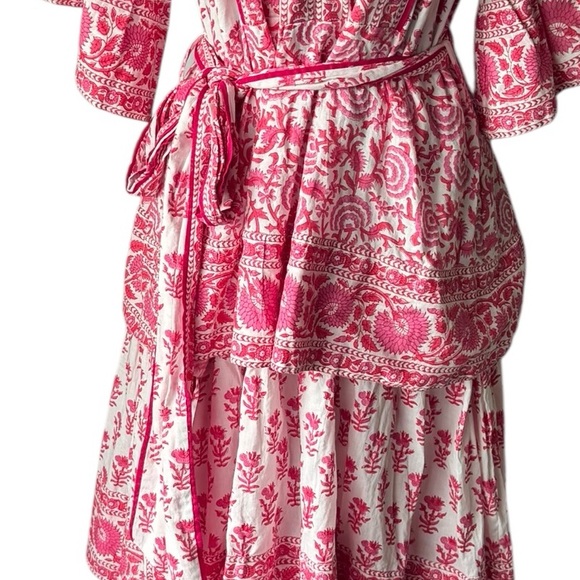 Sue Sartor Tiered Maxi Dress with Waist Tie Medium - Picture 8 of 9